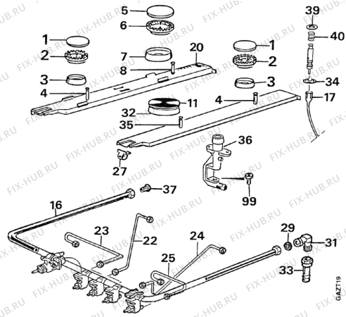 Взрыв-схема плиты (духовки) Arthur Martin CG5530W1 - Схема узла Oven and Top functional parts